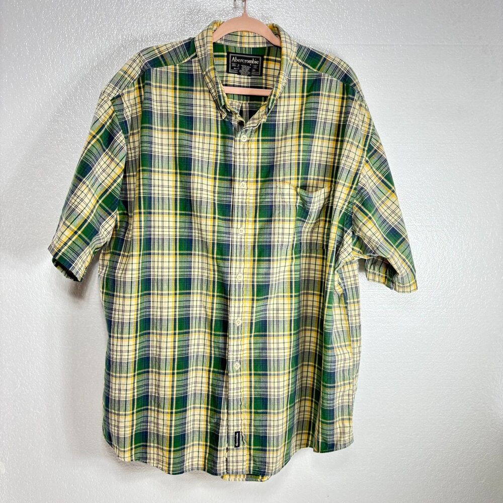 Abercrombie & Fitch Vintage 90s Mens Green Blue Yellow Plaid Shirt Size XL
